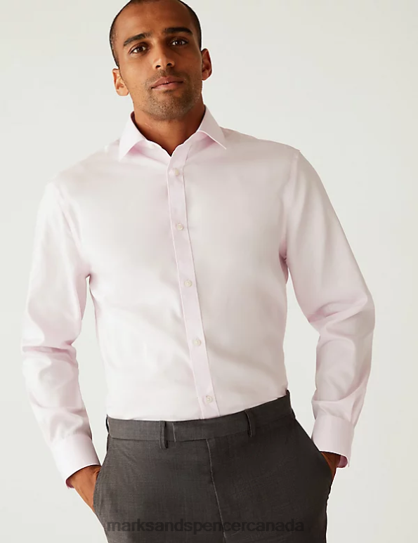 Men Light Pink Clothing Marks & Spencer Regular Fit Pure Cotton Non Iron Shirt 20VTD5225 - Marks and Spencer outlet