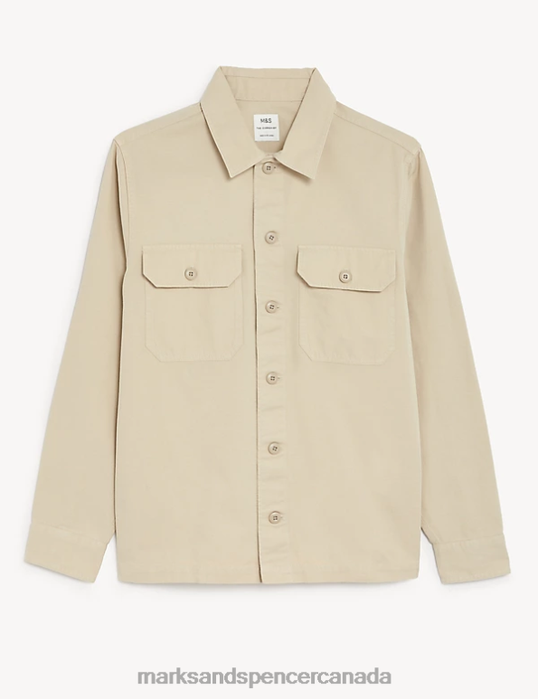 Men Light Stone Clothing Marks & Spencer Pure Cotton Utility Overshirt 20VTD5176 - Marks and Spencer online