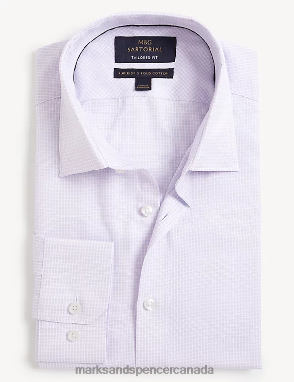 Men Lilac Clothing Marks & Spencer Tailored Fit Pure Cotton Puppytooth Shirt 20VTD6855 - Marks and Spencer outlet
