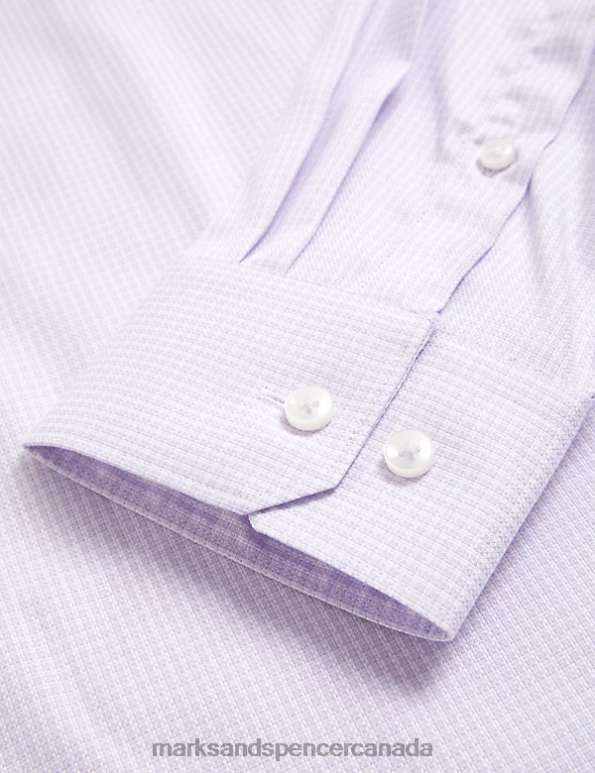Men Lilac Clothing Marks & Spencer Tailored Fit Pure Cotton Puppytooth Shirt 20VTD6855 - Marks and Spencer outlet