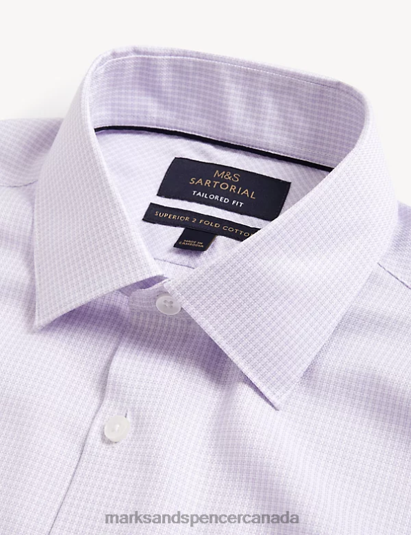 Men Lilac Clothing Marks & Spencer Tailored Fit Pure Cotton Puppytooth Shirt 20VTD6855 - Marks and Spencer outlet