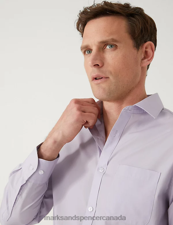 Men Lilac Mix Clothing Marks & Spencer 3pk Regular Fit Easy Iron Long Sleeve Shirts 20VTD5622 - Marks and Spencer online