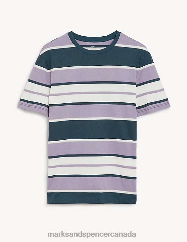 Men Lilac Mix Clothing Marks & Spencer Pure Cotton Colour Block T-Shirt 20VTD5849 - Marks and Spencer Canada locations