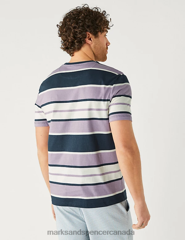 Men Lilac Mix Clothing Marks & Spencer Pure Cotton Colour Block T-Shirt 20VTD5849 - Marks and Spencer Canada locations