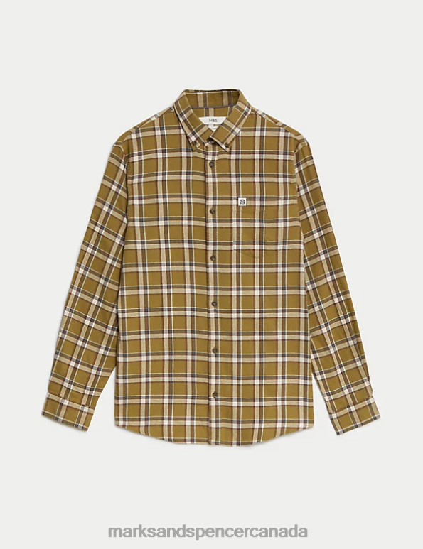 Men Medium Beige Clothing Marks & Spencer Cotton Rich Flannel Shirt 20VTD5634 - Marks and Spencer Canada locations