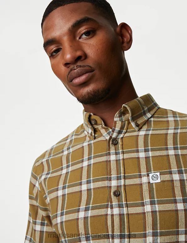 Men Medium Beige Clothing Marks & Spencer Cotton Rich Flannel Shirt 20VTD5634 - Marks and Spencer Canada locations