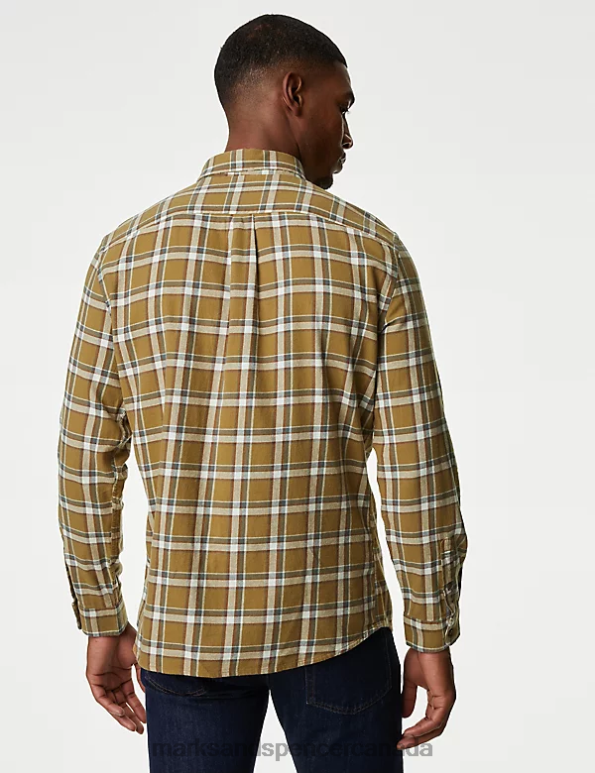 Men Medium Beige Clothing Marks & Spencer Cotton Rich Flannel Shirt 20VTD5634 - Marks and Spencer Canada locations