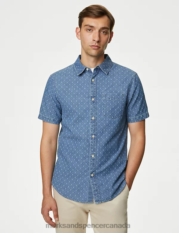 Men Medium Blue Clothing Marks & Spencer Easy Iron Pure Cotton Denim Shirt 20VTD5211 - Marks and Spencer outlet