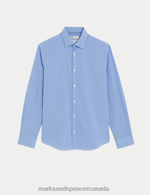 Men Medium Blue Clothing Marks & Spencer Slim Fit Polka Dot Stretch Shirt 20VTD5533 - Marks and Spencer Canada locations