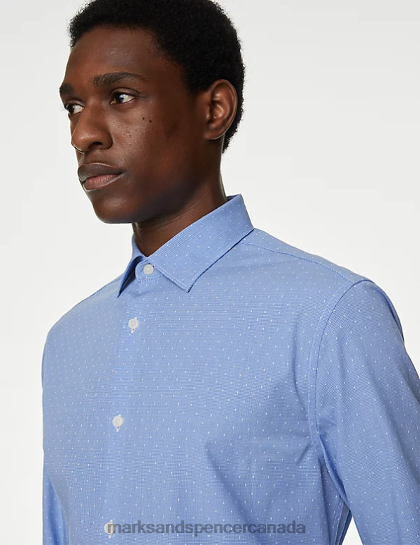 Men Medium Blue Clothing Marks & Spencer Slim Fit Polka Dot Stretch Shirt 20VTD5533 - Marks and Spencer Canada locations
