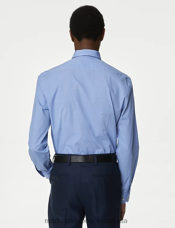 Men Medium Blue Clothing Marks & Spencer Slim Fit Polka Dot Stretch Shirt 20VTD5533 - Marks and Spencer Canada locations