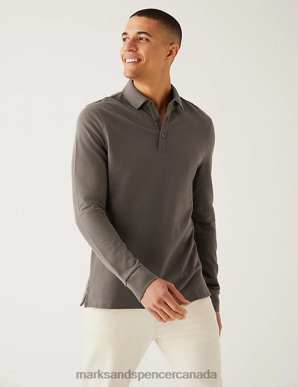 Marks and Spencer Canada - Men Medium Brown Clothing Marks & Spencer 2pk Pure Cotton Long Sleeve Polo Shirts 20VTD5081