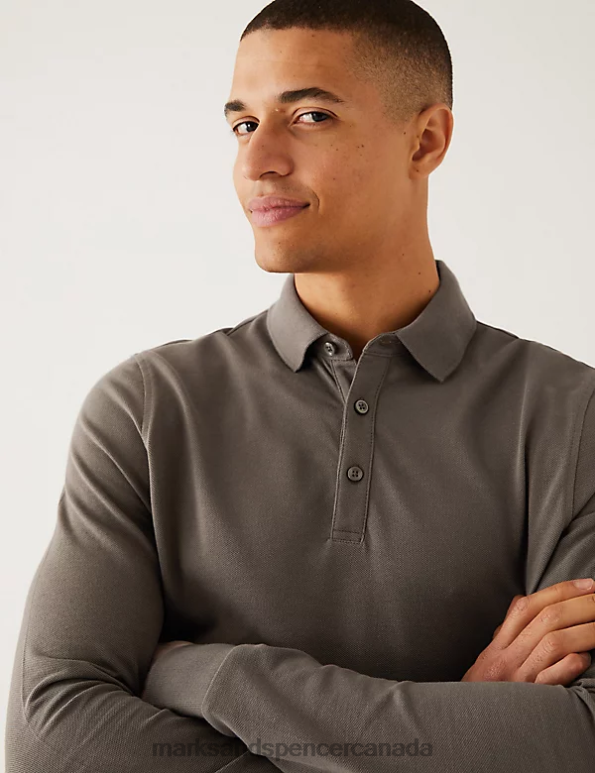Marks and Spencer Canada - Men Medium Brown Clothing Marks & Spencer 2pk Pure Cotton Long Sleeve Polo Shirts 20VTD5081