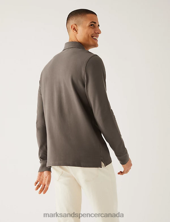 Marks and Spencer Canada - Men Medium Brown Clothing Marks & Spencer 2pk Pure Cotton Long Sleeve Polo Shirts 20VTD5081