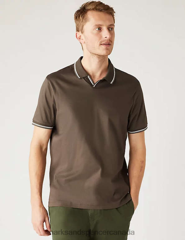 Marks and Spencer sale - Men Medium Brown Clothing Marks & Spencer Pure Cotton Tipped Polo Shirt 20VTD6231