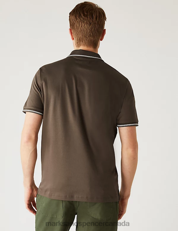 Marks and Spencer sale - Men Medium Brown Clothing Marks & Spencer Pure Cotton Tipped Polo Shirt 20VTD6231