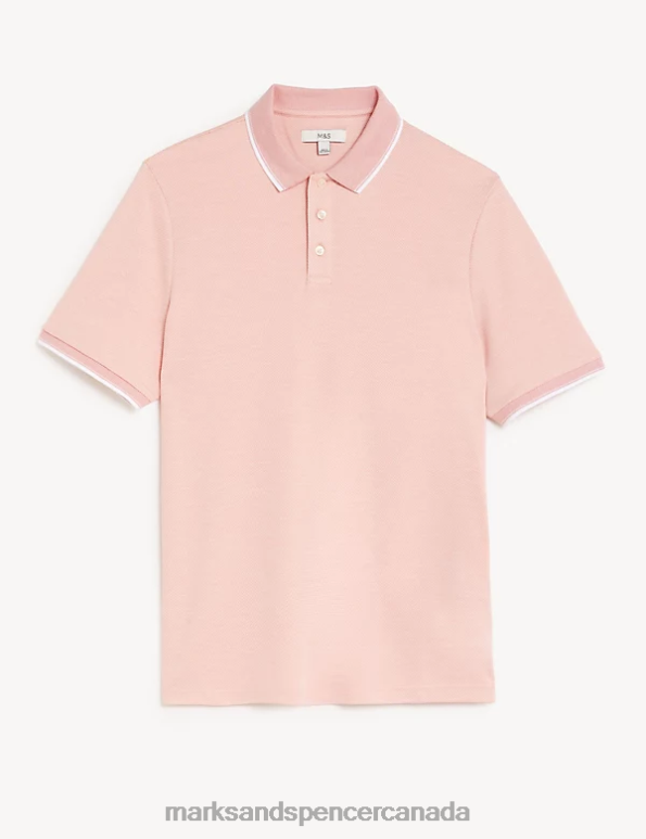 Marks and Spencer Canada - Men Medium Coral Clothing Marks & Spencer Modal Rich Tipped Collar Polo Shirt 20VTD6393