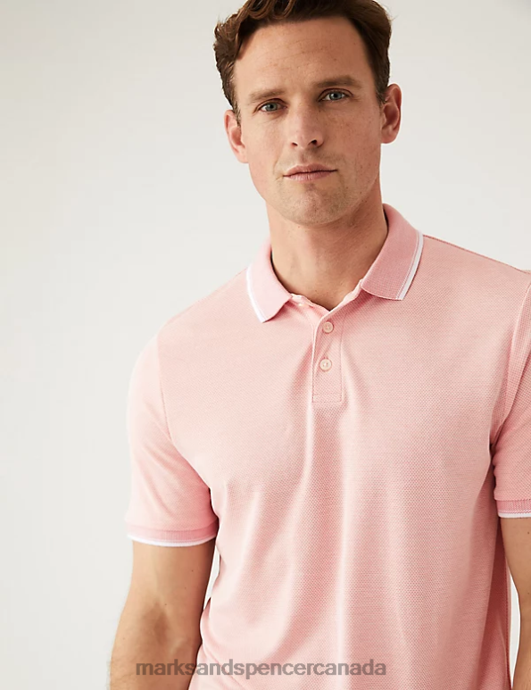 Marks and Spencer Canada - Men Medium Coral Clothing Marks & Spencer Modal Rich Tipped Collar Polo Shirt 20VTD6393