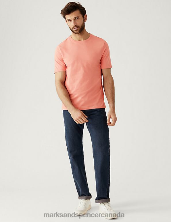 Men Medium Coral Clothing Marks & Spencer Pure Cotton Crew Neck T-Shirt 20VTD134 - Marks and Spencer online