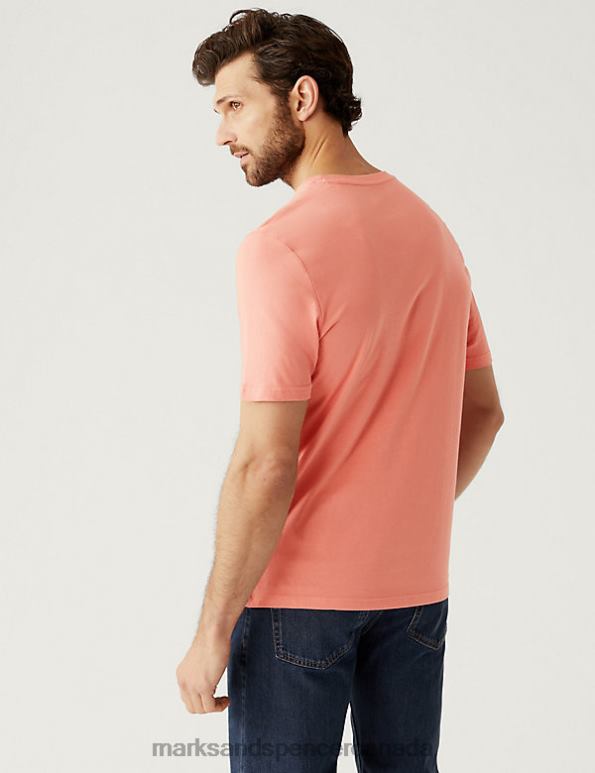 Men Medium Coral Clothing Marks & Spencer Pure Cotton Crew Neck T-Shirt 20VTD134 - Marks and Spencer online