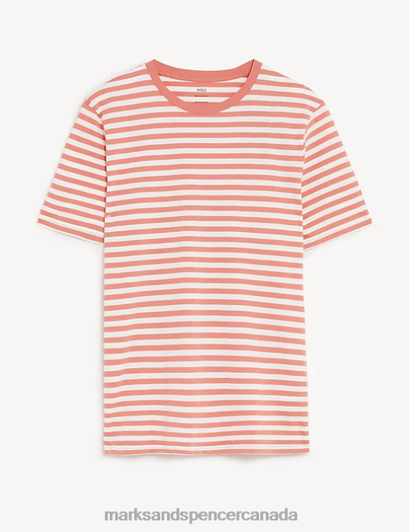 Marks and Spencer near me - Men Medium Coral Clothing Marks & Spencer Pure Cotton Striped T-Shirt 20VTD6783