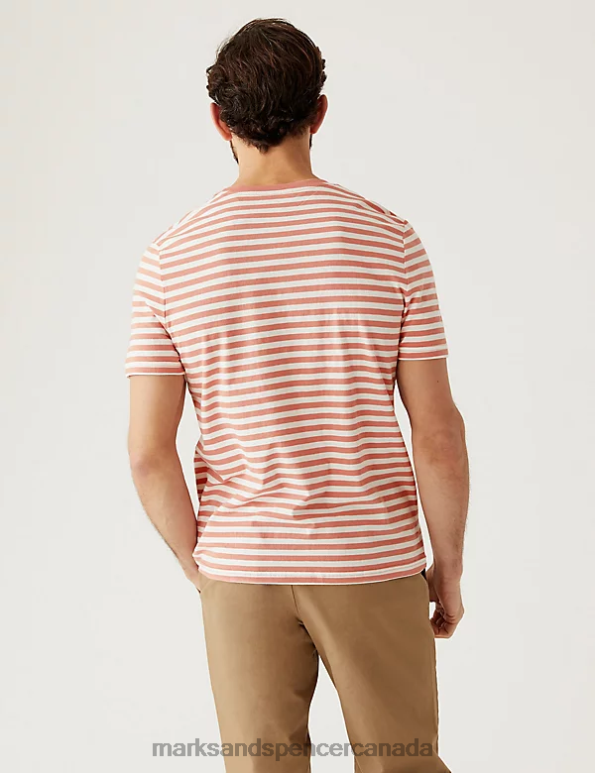 Marks and Spencer near me - Men Medium Coral Clothing Marks & Spencer Pure Cotton Striped T-Shirt 20VTD6783