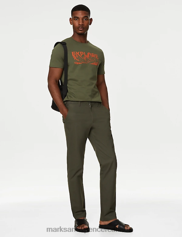 Men Medium Khaki Clothing Marks & Spencer Pure Cotton Explore Graphic T-Shirt 20VTD5090 - Marks and Spencer outlet