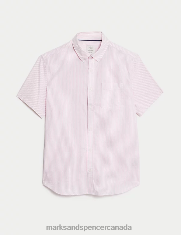 Men Medium Pink Clothing Marks & Spencer Pure Cotton Striped Oxford Shirt 20VTD6790 - Marks and Spencer Canada locations