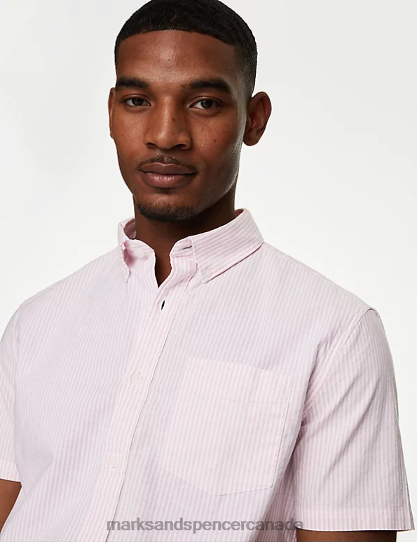 Men Medium Pink Clothing Marks & Spencer Pure Cotton Striped Oxford Shirt 20VTD6790 - Marks and Spencer Canada locations