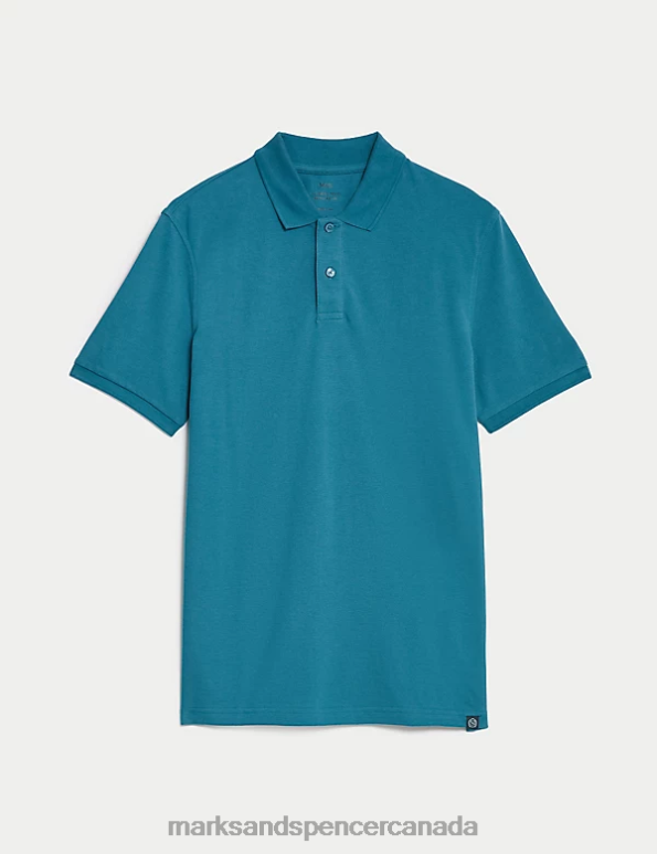 Marks and Spencer Canada - Men Medium Turquoise Clothing Marks & Spencer Pure Cotton Pique Polo Shirt 20VTD216
