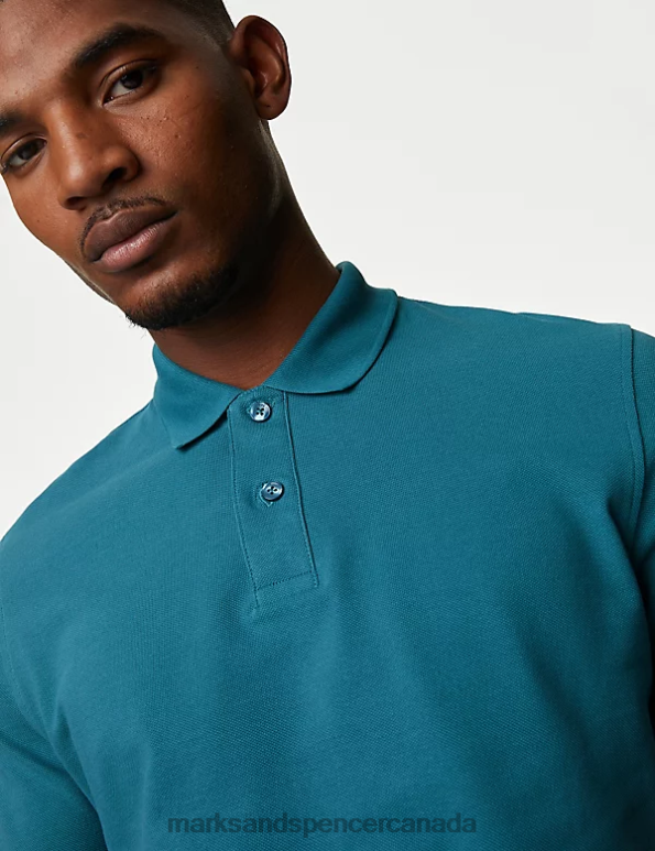 Marks and Spencer Canada - Men Medium Turquoise Clothing Marks & Spencer Pure Cotton Pique Polo Shirt 20VTD216