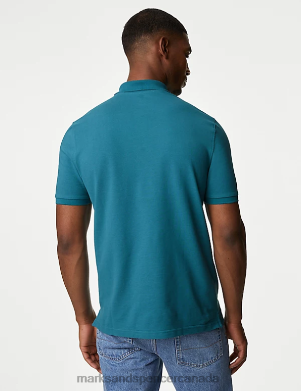 Marks and Spencer Canada - Men Medium Turquoise Clothing Marks & Spencer Pure Cotton Pique Polo Shirt 20VTD216