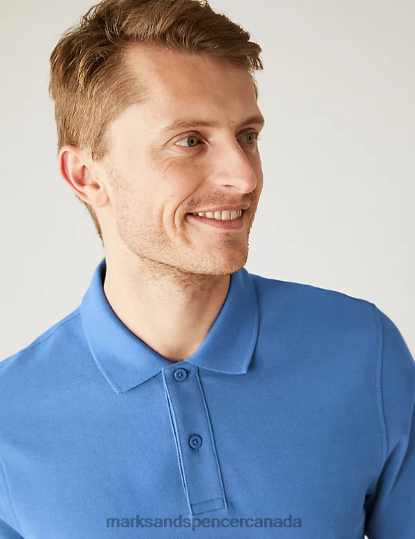 Marks and Spencer Canada - Men Mid Blue Clothing Marks & Spencer Slim Fit Pure Cotton Pique Polo Shirt 20VTD6762