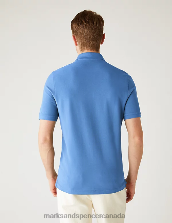 Marks and Spencer Canada - Men Mid Blue Clothing Marks & Spencer Slim Fit Pure Cotton Pique Polo Shirt 20VTD6762