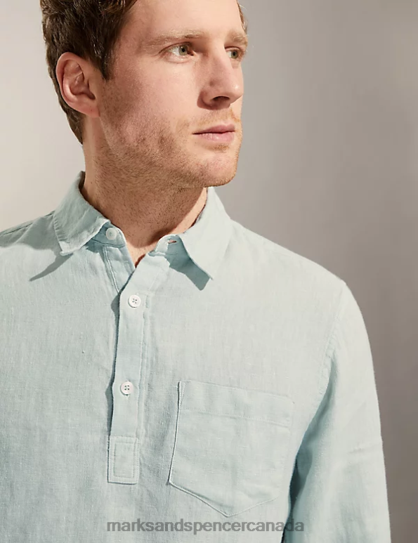 Men Mint Clothing Marks & Spencer Pure Linen Overhead Shirt 20VTD6093 - Marks and Spencer outlet