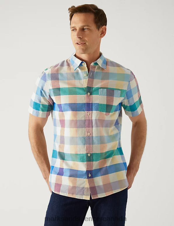 Marks and Spencer near me - Men Multi Clothing Marks & Spencer Pure Cotton Check Cuban Collar Shirt 20VTD5441