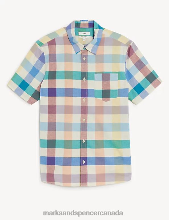 Marks and Spencer near me - Men Multi Clothing Marks & Spencer Pure Cotton Check Cuban Collar Shirt 20VTD5441