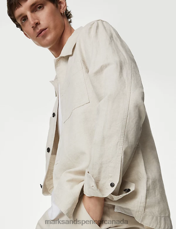 Men Natural Clothing Marks & Spencer Easy Iron Linen Blend Overshirt 20VTD5723 - Marks and Spencer Canada locations