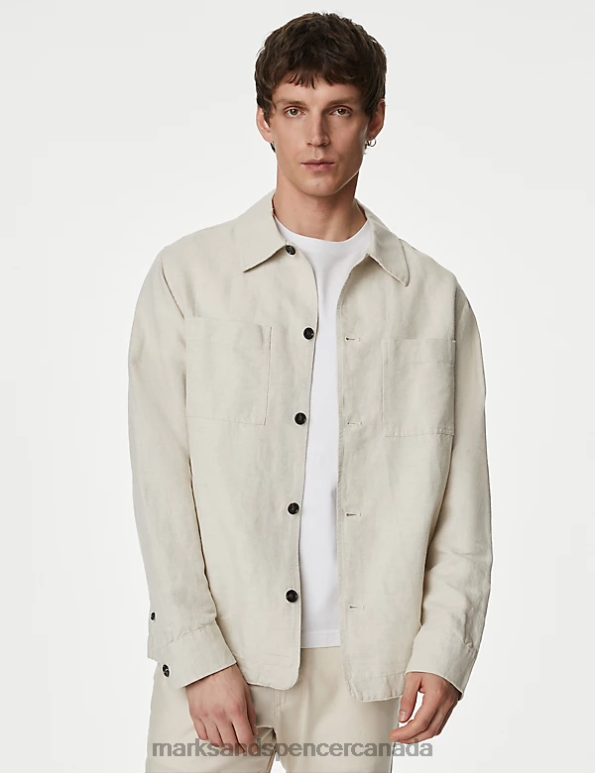 Men Natural Clothing Marks & Spencer Easy Iron Linen Blend Overshirt 20VTD5723 - Marks and Spencer Canada locations