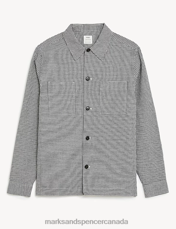 Men Natural Clothing Marks & Spencer Linen Blend Check Overshirt 20VTD4993 - Marks and Spencer online