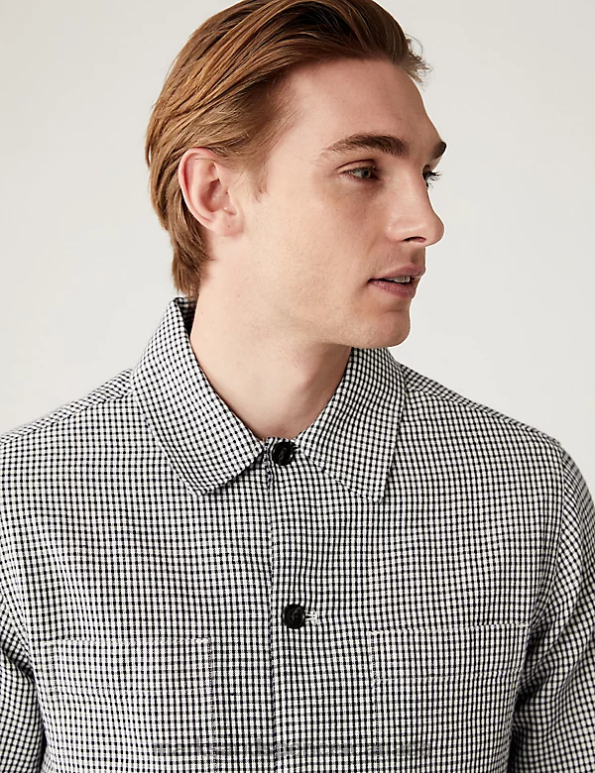 Men Natural Clothing Marks & Spencer Linen Blend Check Overshirt 20VTD4993 - Marks and Spencer online