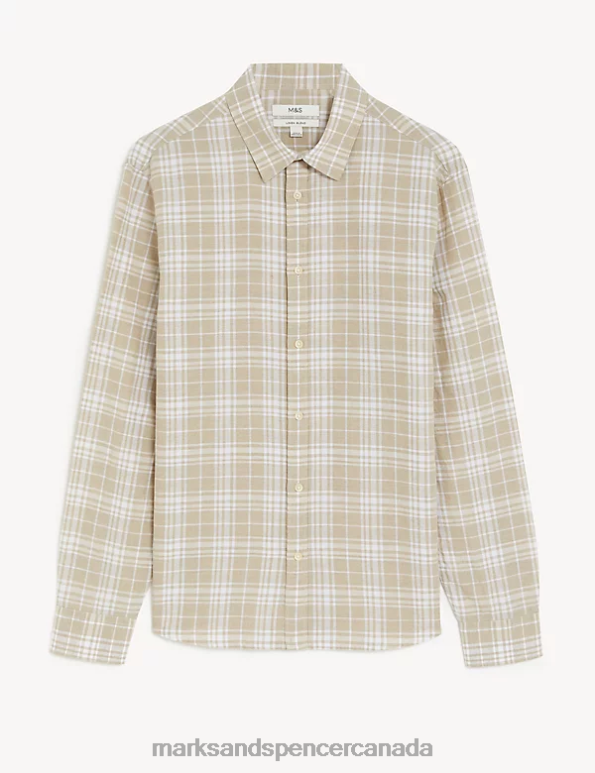 Men Natural Clothing Marks & Spencer Linen Blend Check Shirt 20VTD5705 - Marks and Spencer Canada locations