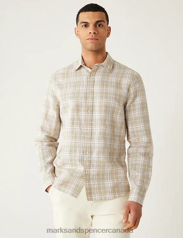 Men Natural Clothing Marks & Spencer Linen Blend Check Shirt 20VTD5705 - Marks and Spencer Canada locations