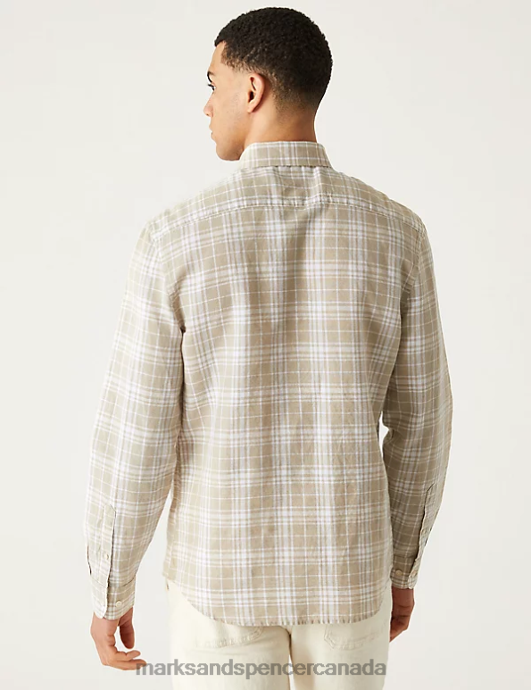 Men Natural Clothing Marks & Spencer Linen Blend Check Shirt 20VTD5705 - Marks and Spencer Canada locations
