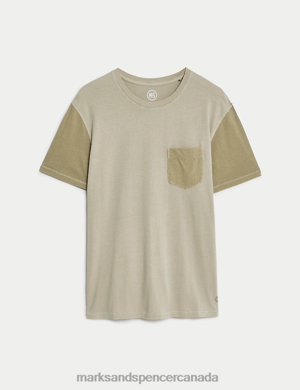 Men Natural Clothing Marks & Spencer Woodhouse Pure Cotton Patchwork T-Shirt 20VTD5378 - Marks and Spencer outlet