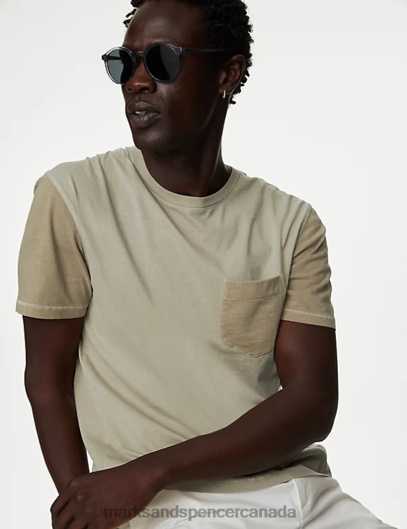 Men Natural Clothing Marks & Spencer Woodhouse Pure Cotton Patchwork T-Shirt 20VTD5378 - Marks and Spencer outlet