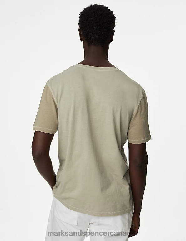 Men Natural Clothing Marks & Spencer Woodhouse Pure Cotton Patchwork T-Shirt 20VTD5378 - Marks and Spencer outlet