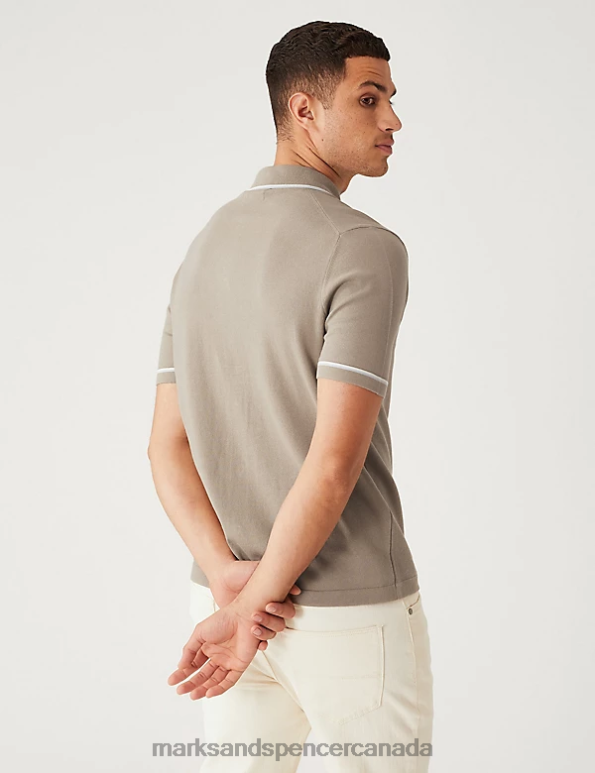 Men Natural Mix Clothing Marks & Spencer Cotton Rich Striped Knitted Polo Shirt 20VTD6168 - Marks and Spencer Canada locations