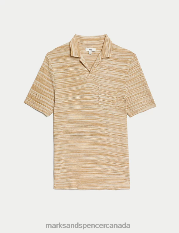 Marks and Spencer Canada - Men Natural Mix Clothing Marks & Spencer Cotton Rich Textured Revere Polo Shirt 20VTD6094