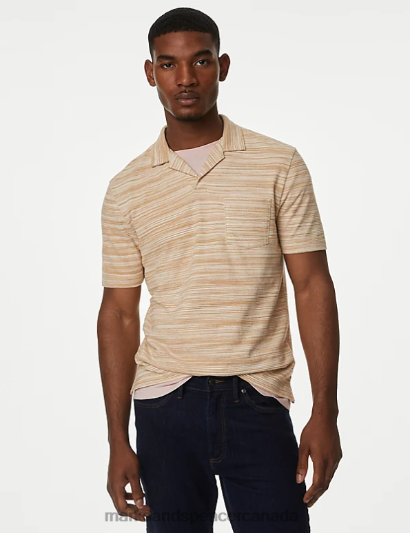 Marks and Spencer Canada - Men Natural Mix Clothing Marks & Spencer Cotton Rich Textured Revere Polo Shirt 20VTD6094